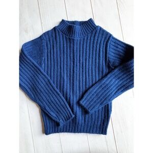 Vintage Tiger Shag Kids Blue Ribbed Mock Neck Sweater Orlon Acrylic Size 12